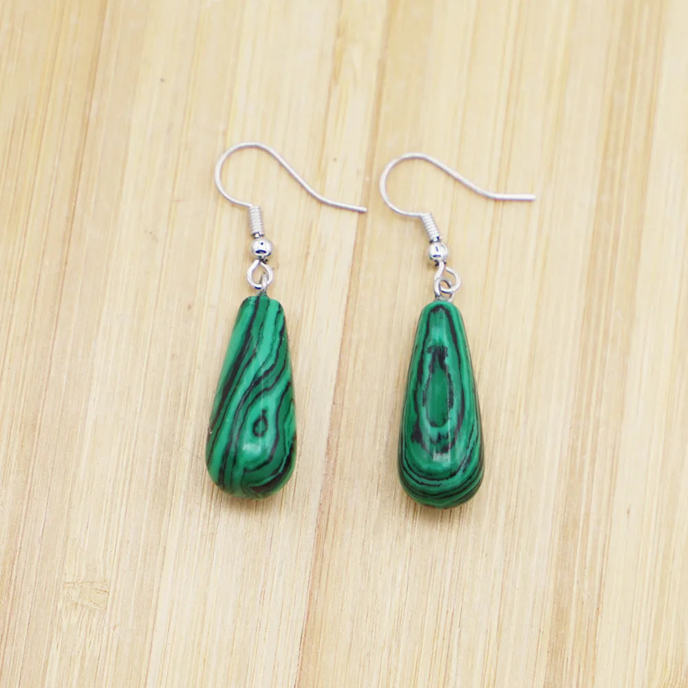 Fashion Natural Stone Malachite Round Water Drop Earrings Pendants Dangle Charms DIY Necklace Women Party Wedding Jewelry 6Pair