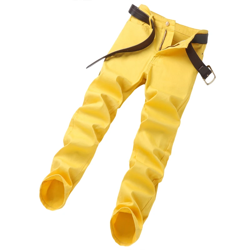 Fashion Straight Stretch Denim Pants Solid New Men's Slim Jeans Solid Yellow Red Green Blue Business Casual Classic Trousers 6