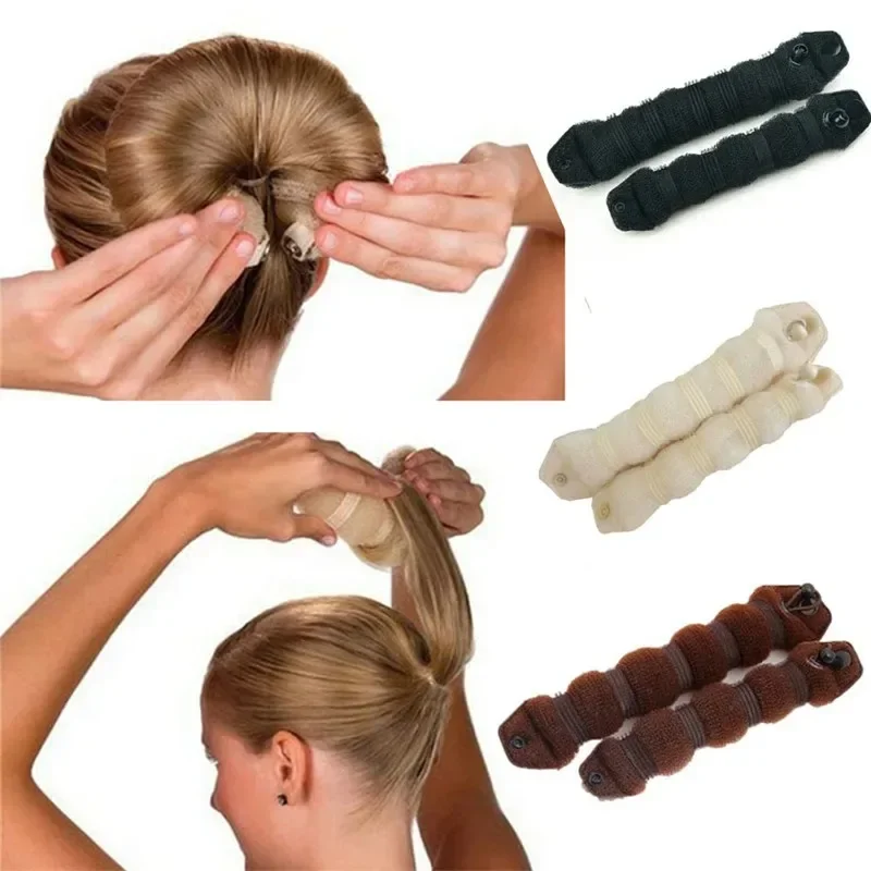 2PCS Hair Bun Maker Donut Magic Foam Sponge Easy Big Ring Former Hair Styling Tools Accessories For Girls Hair Donut Braider 2pcs set korean floral plaid scrunchie hair circle checkered stripe women hair loop ring ponytail braid headband accessories