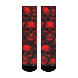 Edgy Punk - Inspired Red & Black Skull Socks - Lightweight, Form - Fitting Men's Daily Wear - One Size (Color 1)