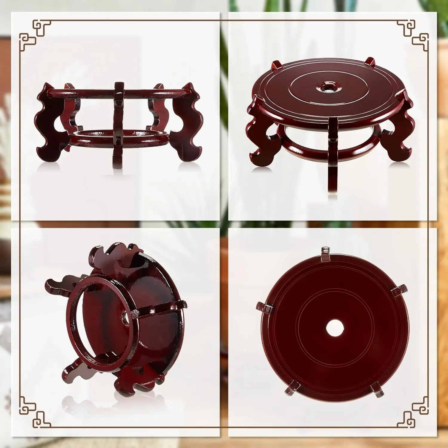 2 Pcs Wooden Plant Stands Indoor Chinese Oriental Display Rack for Vase Fishbowl Flower Pot Lamp Redwood Base Vintage Decor