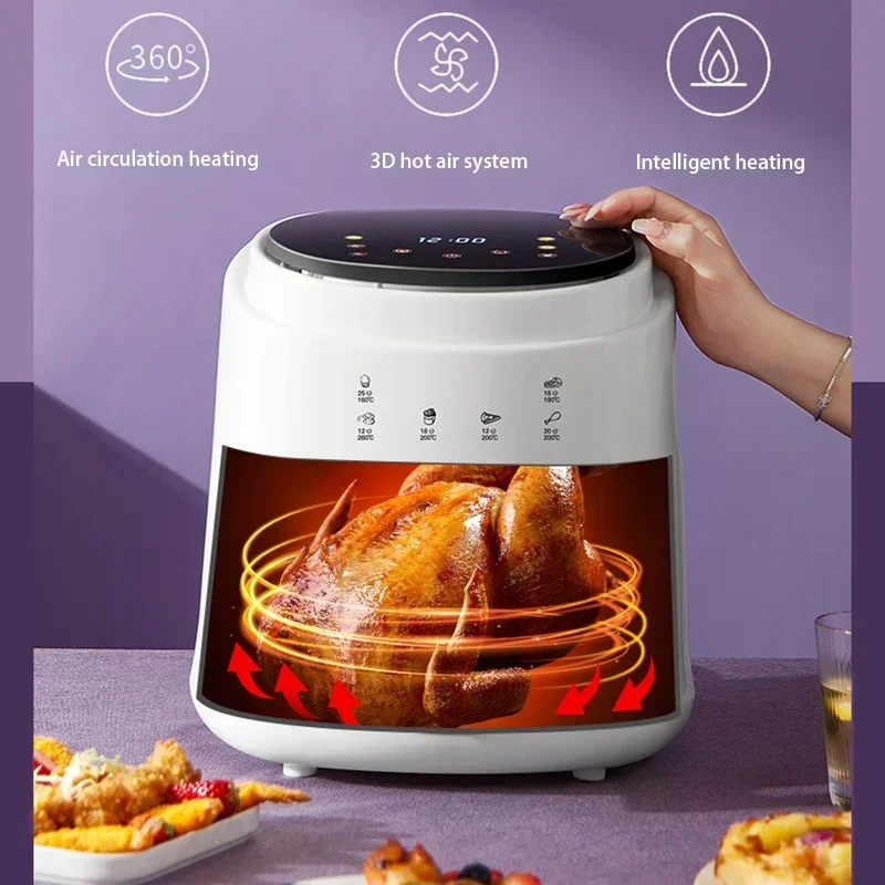 900W 110V-220V Household 8L AirFryer No Oil Electric Fryer with Gridiron Intelligent Touch Screen Oven for Whole Chicken