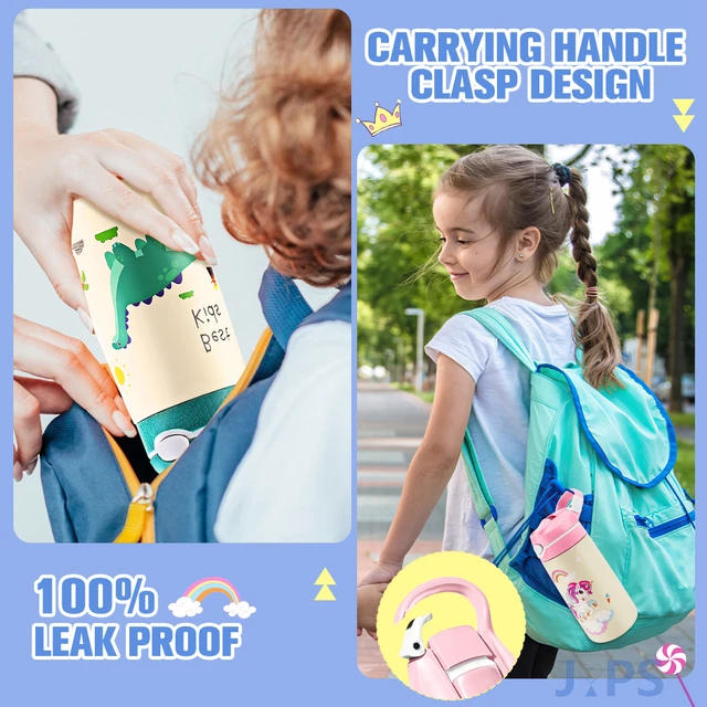400ML enfants bouteille d'eau dessin animé Animal tasse pour enfants avec paille en acier inoxydable flaques sous vide bouteille Thermos tasse thermique tasses 5
