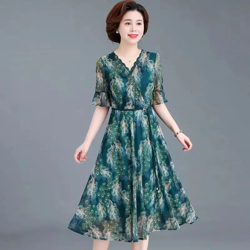 Novia Vestidos Black Friday 2021 2024 Green Cotton And Linen Short Sleeve Dress  Summer Chic Ruffed