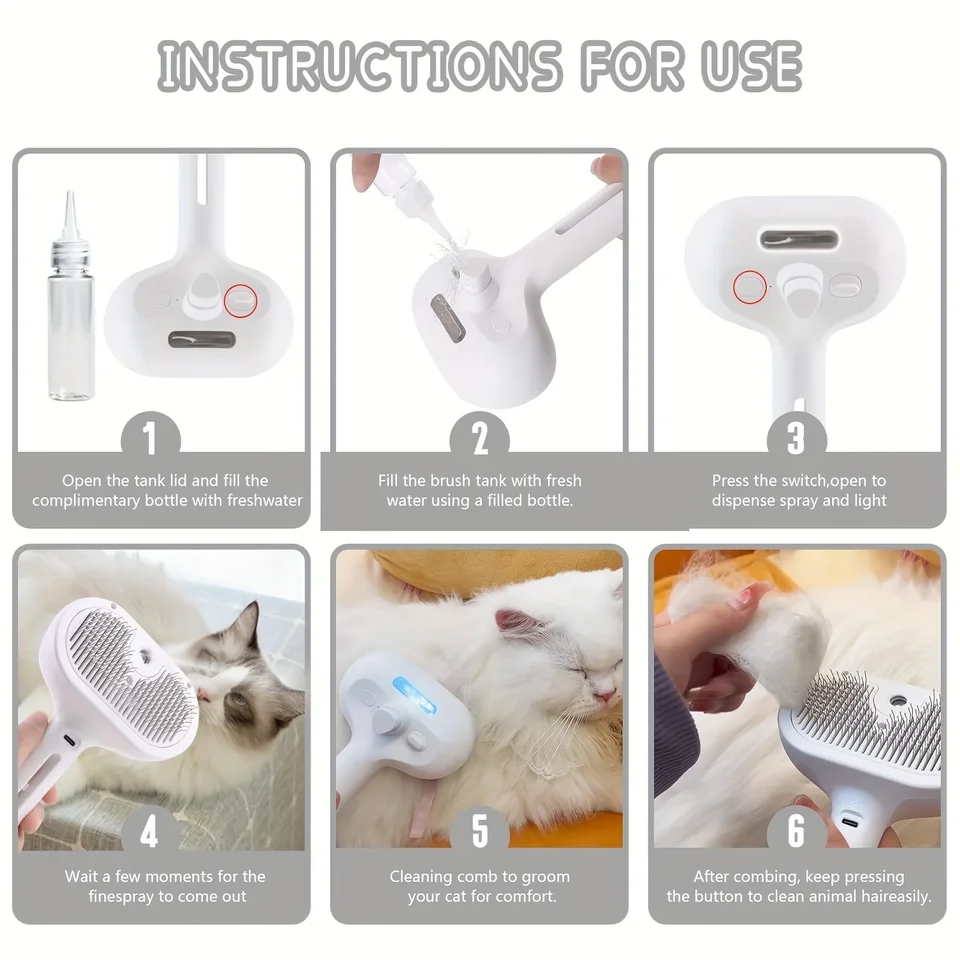 3-in-1 Dog Cat Electric Pet Cleaning Steam Spray Massage Hair Removal Comb Anti-Tangle Brush_voghion.com