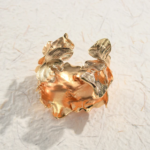 Exaggerated Vintage Metal Hollow Leaves Open Bracelets Bangle For Women Hip-hop Punk Jewelry Party Accessory 4