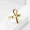 Ancient Egypt Ankh Cross Gold Plated High Quelity Fine Stainless Steel Male Female Ring Polished No Fading JZ585 1