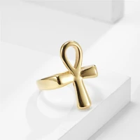 Ancient Egypt Ankh Cross Gold Plated High Quelity Fine Stainless Steel Male Female Ring Polished No Fading JZ585 1