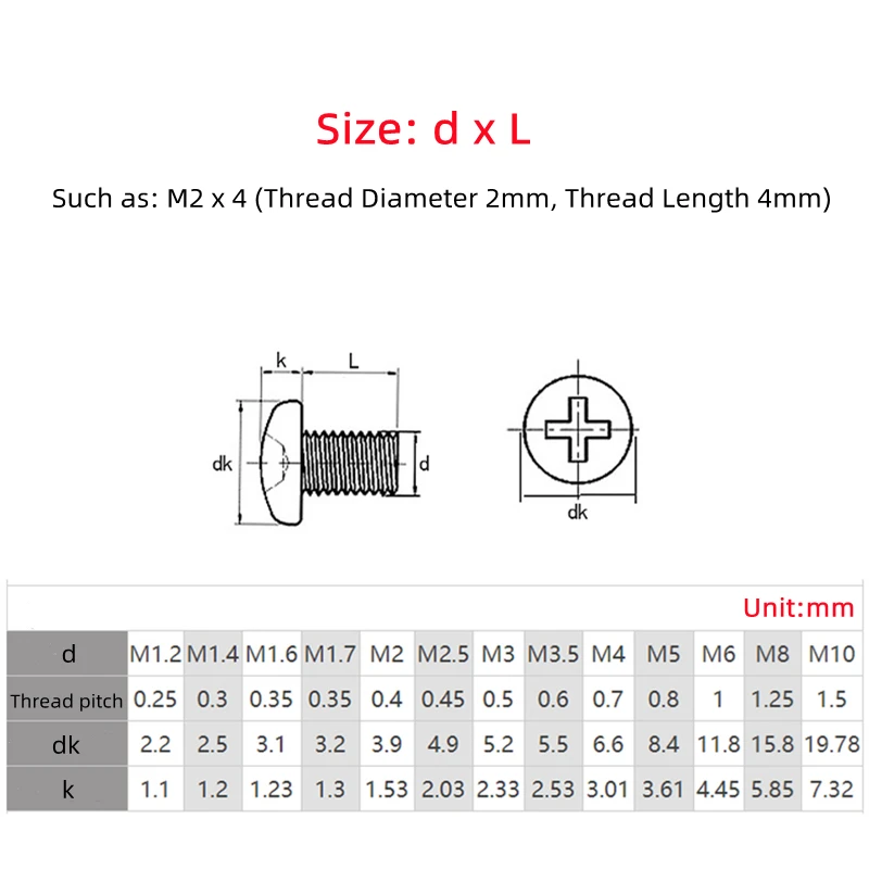 M1 M1.6 M2 M3 M4 Button Round Pan Head Phillips Machine Screw SSD Electronic Repair Screw Accessorie Black Silver Screws