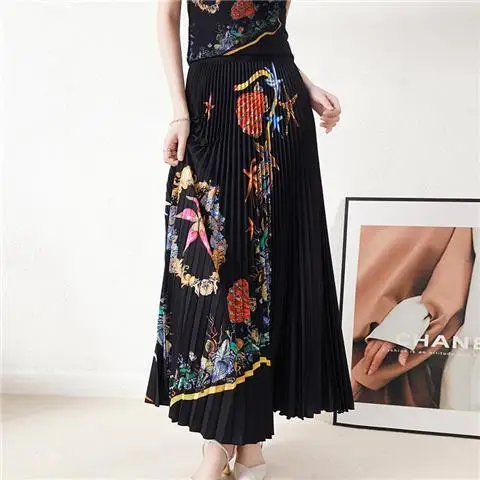 Set Skirt Women's Autumn 2023 New Ice Silk Knitted T-shirt Elastic Waist Pleated Skirt Set  faldas  festival outfit