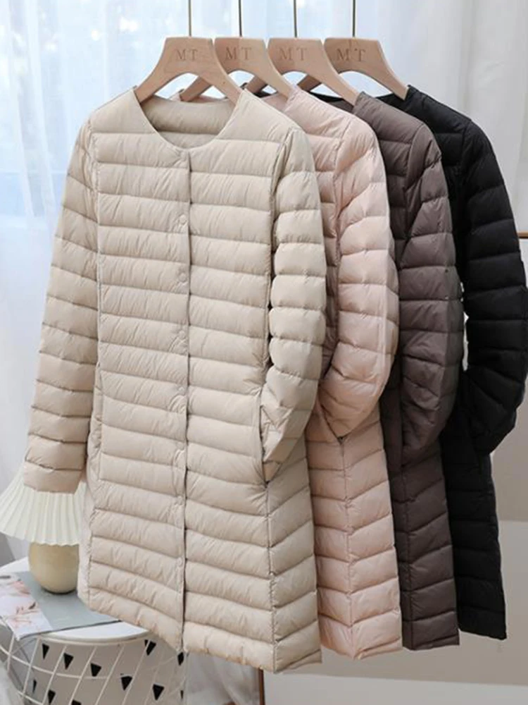 

Winter Ultra Light Thin Duck Down Coat Women Spring Long Slim Warm Basic Quilted Puffer Jacket ED1957