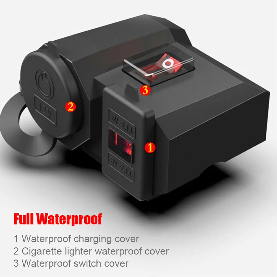 Presa Accendisigari Doppia 12V-24V Con USB E Voltmetro LED: Installazione A Superficie Per Auto, Moto E Barca, Coperchio Impermeabile