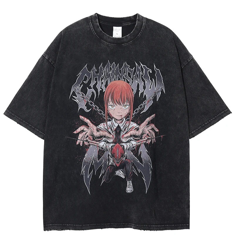

Anime Chainsaw Man Harajuku Vintage Washed T Shirt Men 100% Cotton 2023 New T Shirts for Men Hip Hop Streetwear Oversize T-shirt