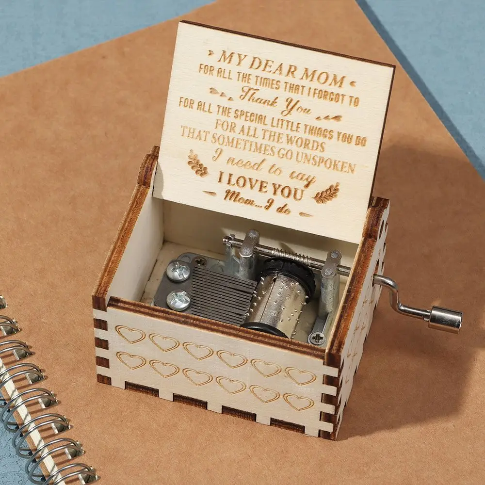 Vintage Wooden Music Box Happy Mothers Day Gift Birthday Gifts Mum Presents Hand Crank Love Gifts LOVE MOM