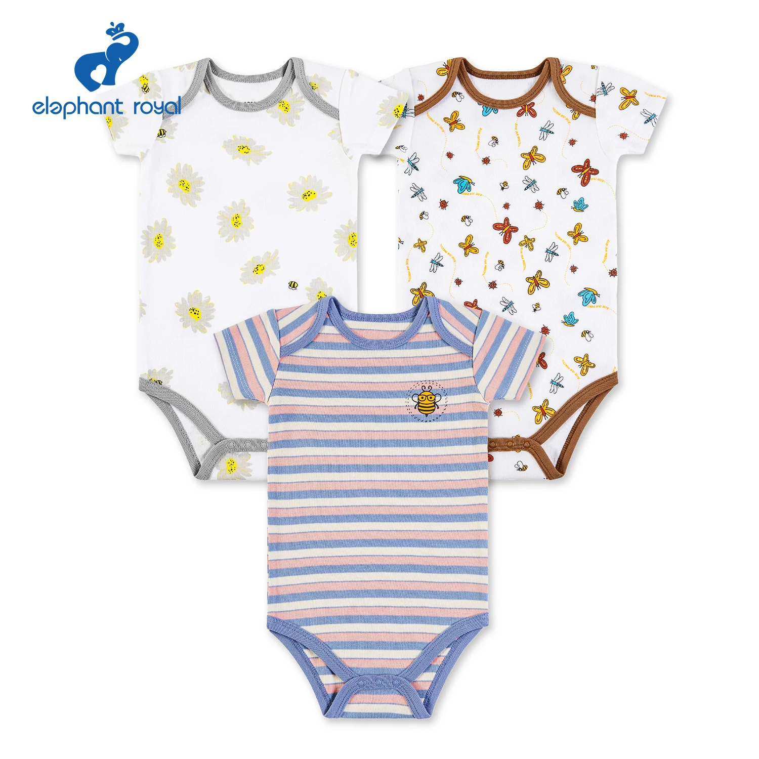 

Elephant Royal High Quality Baby Girls Short Sleeve Romper Fashion Flowers Pattern Pure Cotton Clothes for 0~24 Months
