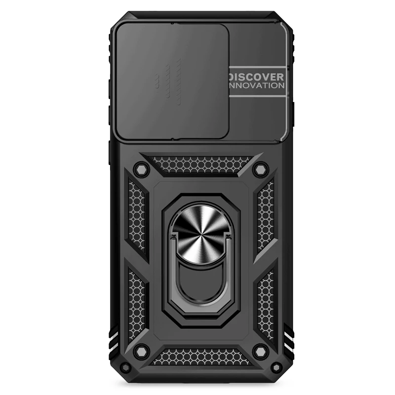 Matte Finish Stand Ring Case with Slide Camera Protector and Military-Grade Durability