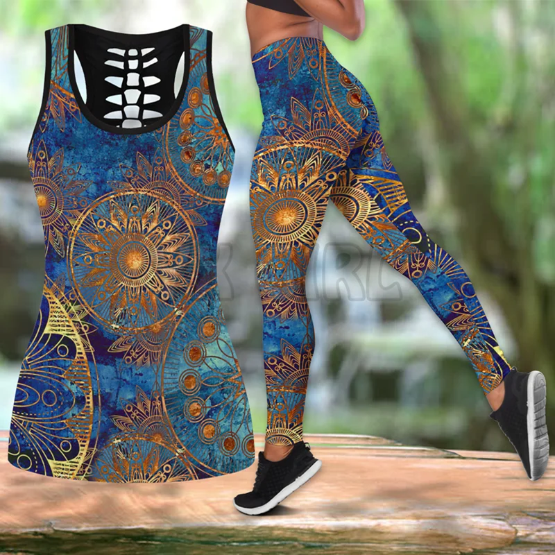 Fractal Mandala 3D All Over Printed Tanktop Legging Set  3D Printed Tank Top+Legging Combo Outfit Yoga Fitness Legging Women