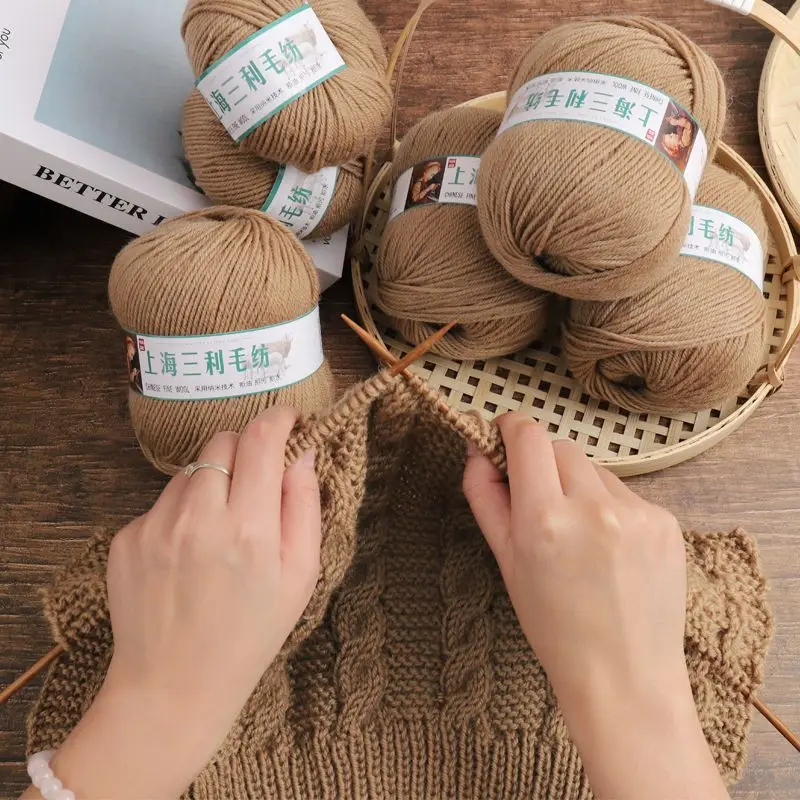 손 뜨게 스웨터용 두꺼운 양모 털실, 스카프 모자, 가디건 코트, DIY 실, 부드럽고 따뜻하고 두껍고 편안한 카멜 화이트, 500g/세트