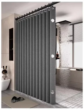 Magnetic Foldable Linen Bath Curtain Waterproof for Walk-In Shower - No Included Adjustable Rod 1