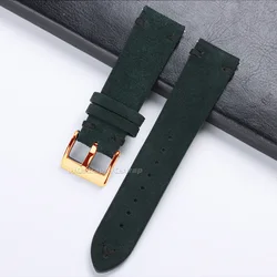 Rose Gold Buckle Suede Leather Vintage Watch Strap with Quick Release - 22mm (Green Black)