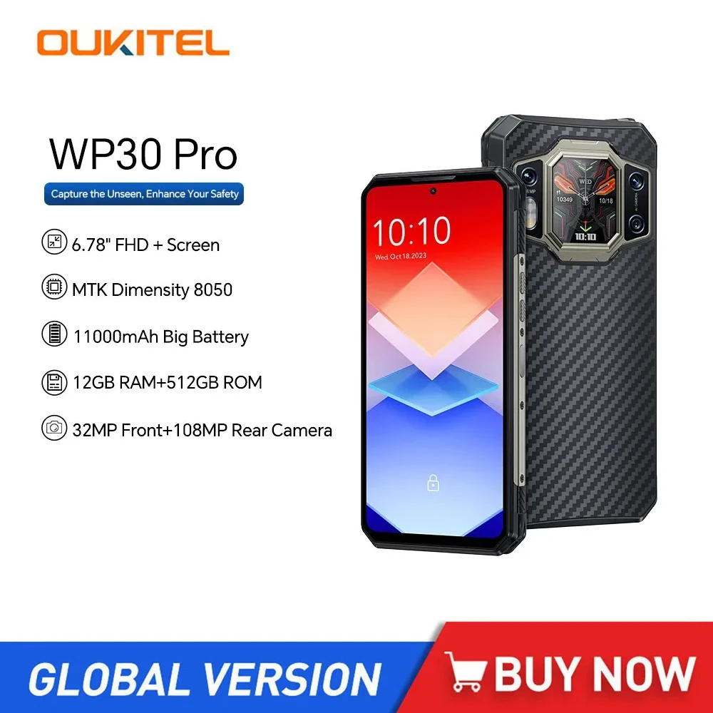 Oukitel Wp30 Pro Smartphone 5G Robusti Octa Core 12Gb + 512Gb 6.78 Pollici Fhd Android 13 Cellulare 108Mp 11000Mah Versione Globale