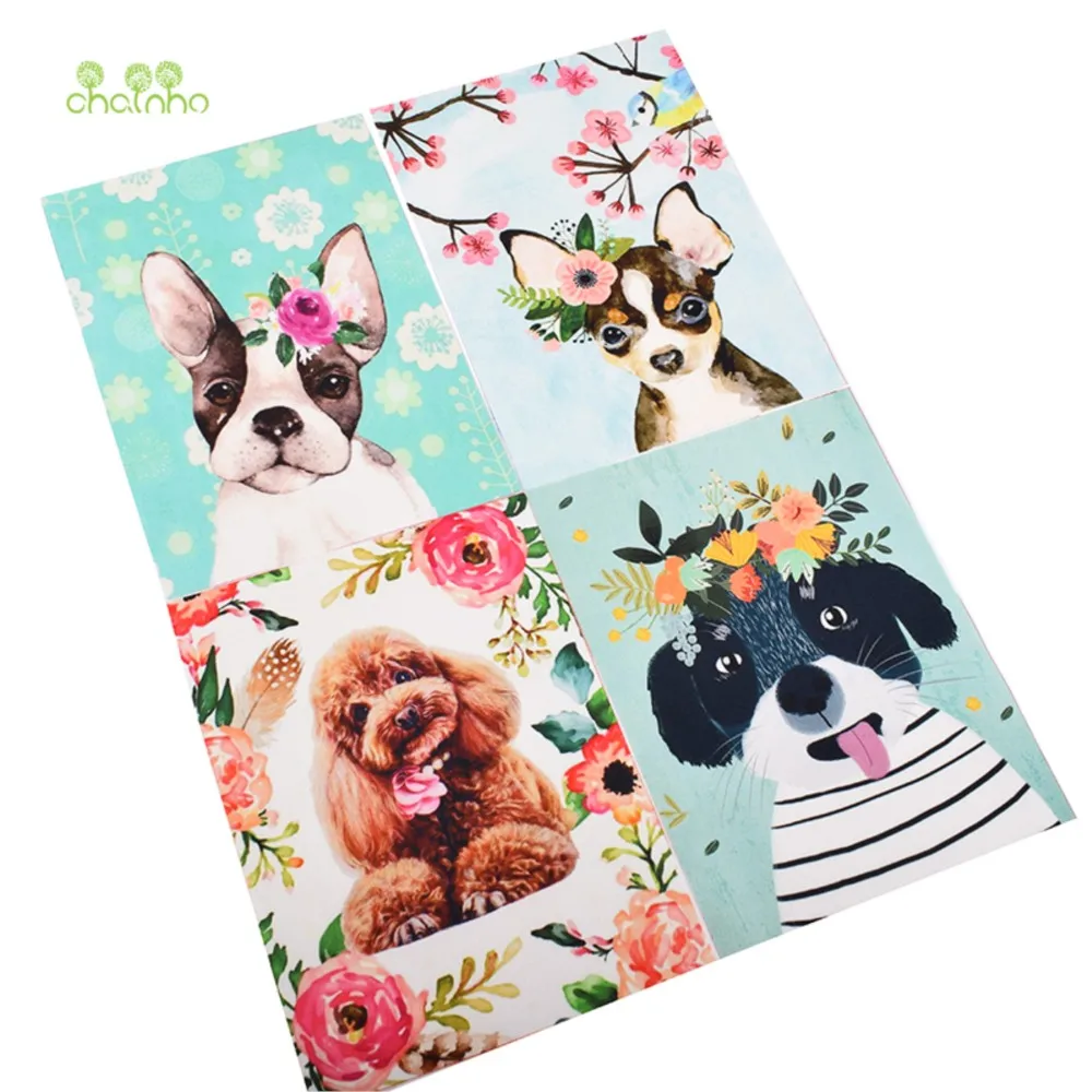 Chainho,Hand Dyed Cotton Fabric,Cat & Dog Serie,DIY Sewing & Quilting Material,Purse,Bag,Book decoration accessory,15x20cm,CHD07