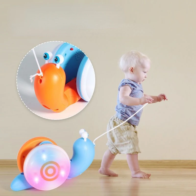 Children's Cute Rope Drag Snail Creative Toy Music Light Rope Pull Baby Toddler Toy 2