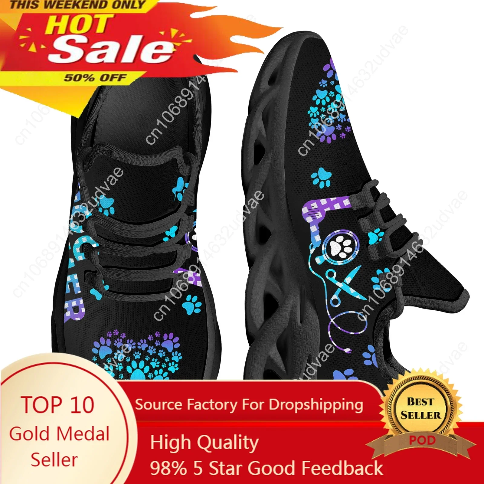 Dog Groomer Design Women Breathable Mesh Sneakers High Quality Black Fashion Gym Casual Platform Sneakers Zapatos