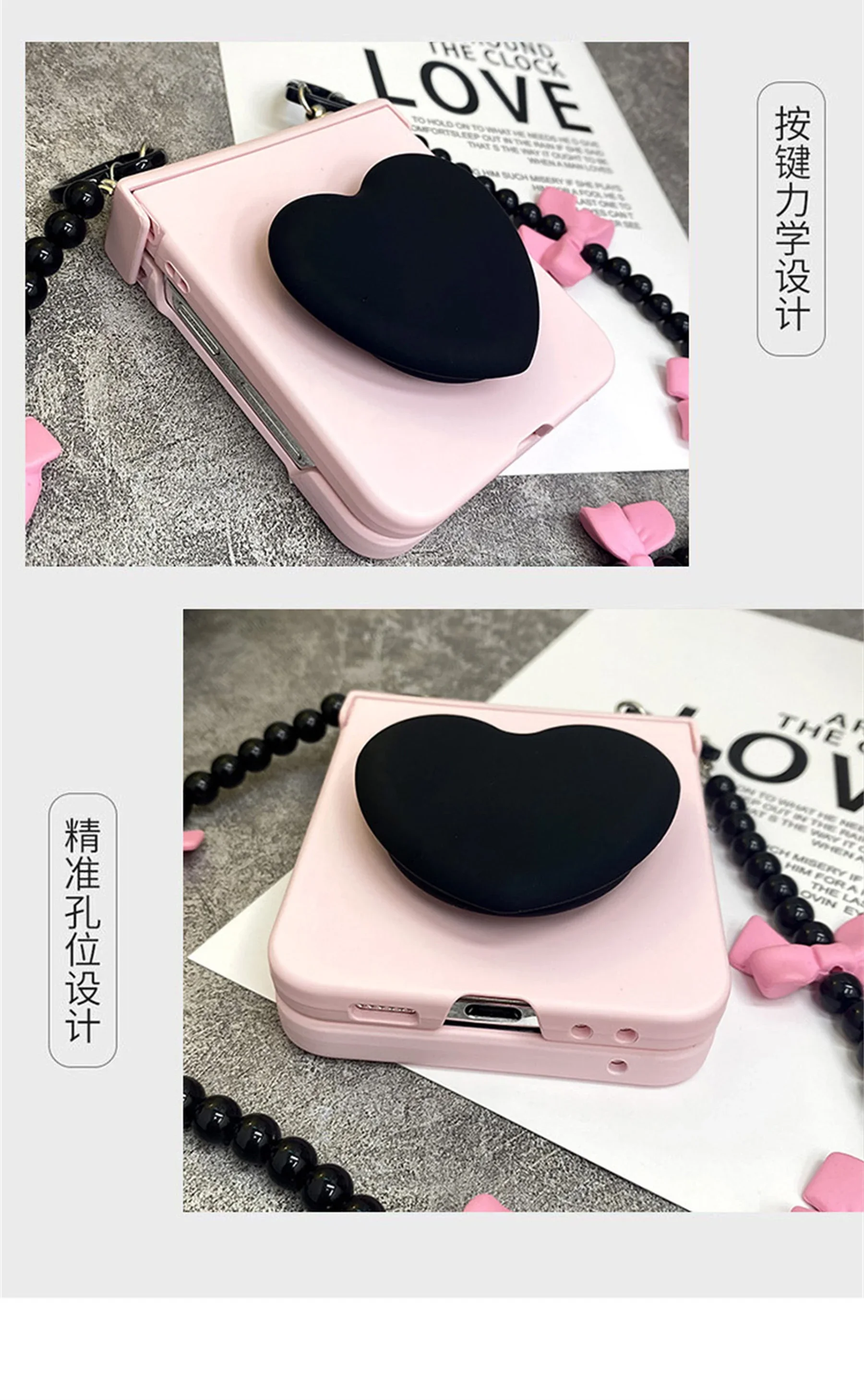 Luxurious 3D Love Heart Pink Case with Portable Hand Strap Cover