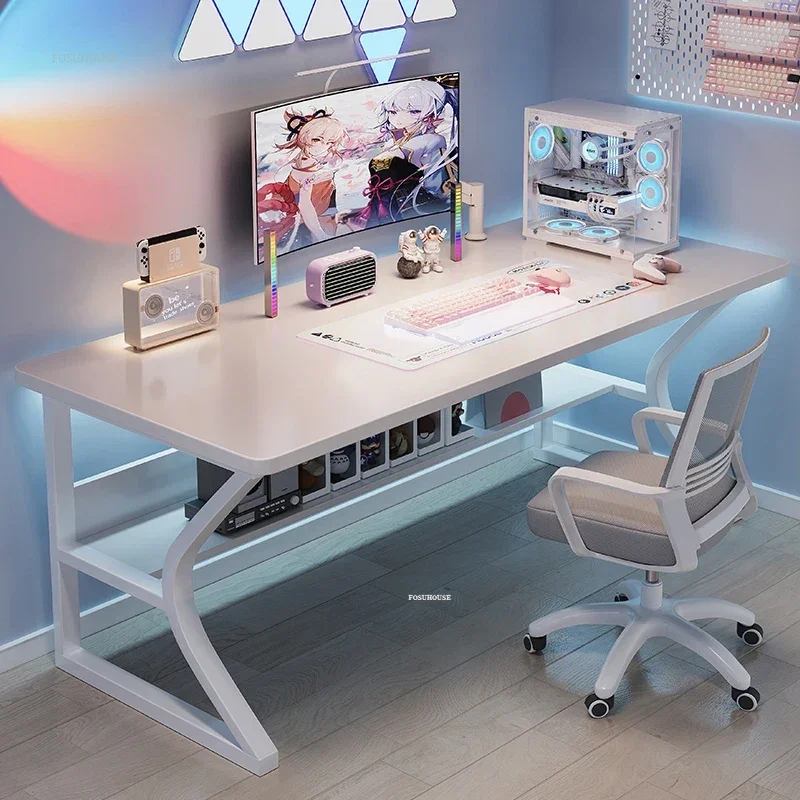 Simple White Computer Desks Desktop Home Office Desk and Chair Set Simple Bedroom Study Desks Modern E-sports Gaming Table M