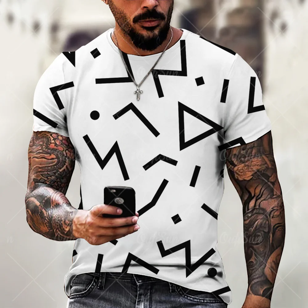 

Simple T-Shirts For Men 3d Line Printed Loose Oversized Clothing Retro Geometric Tops Tees Street Designer Short Sleeved T Shirt