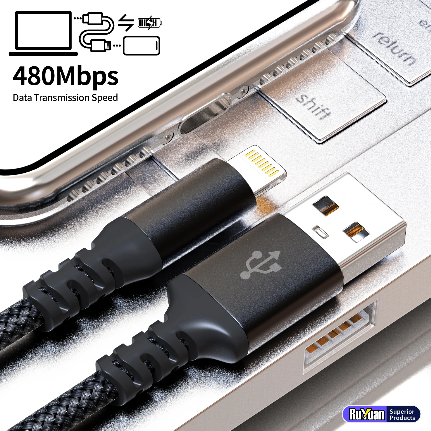 รูปสินค้า สายชาร์จ USB-C to Lightning ยาว 3 เมตร ชาร์จเร็ว สำหรับ iPhone/iPad