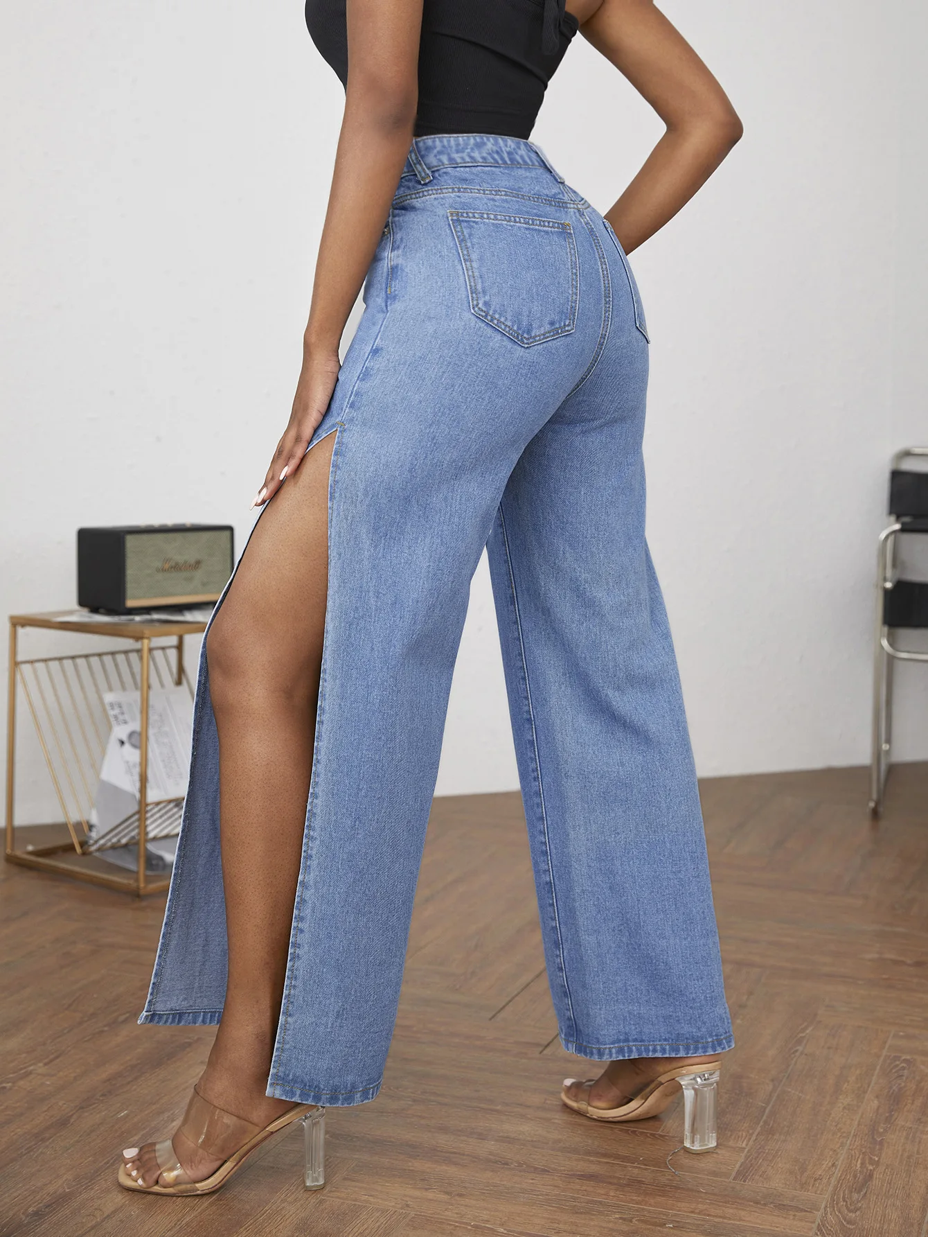 Fashion Women Wide Leg Jeans High Waist 
