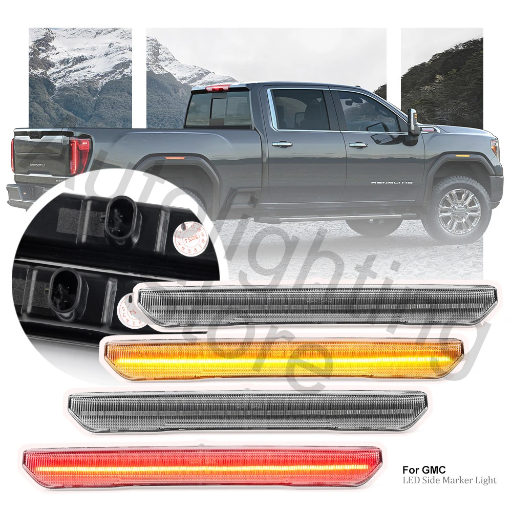 4PCS For GMC Sierra 2500HD 3500HD 2020 2021 2022 Smoked LED Side Marker