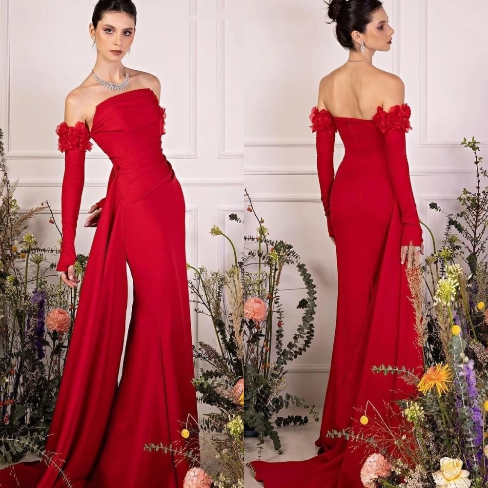 

Prom Dress Evening Jersey Applique Celebrity Sheath Strapless Bespoke Occasion Gown Long es Saudi Arabia