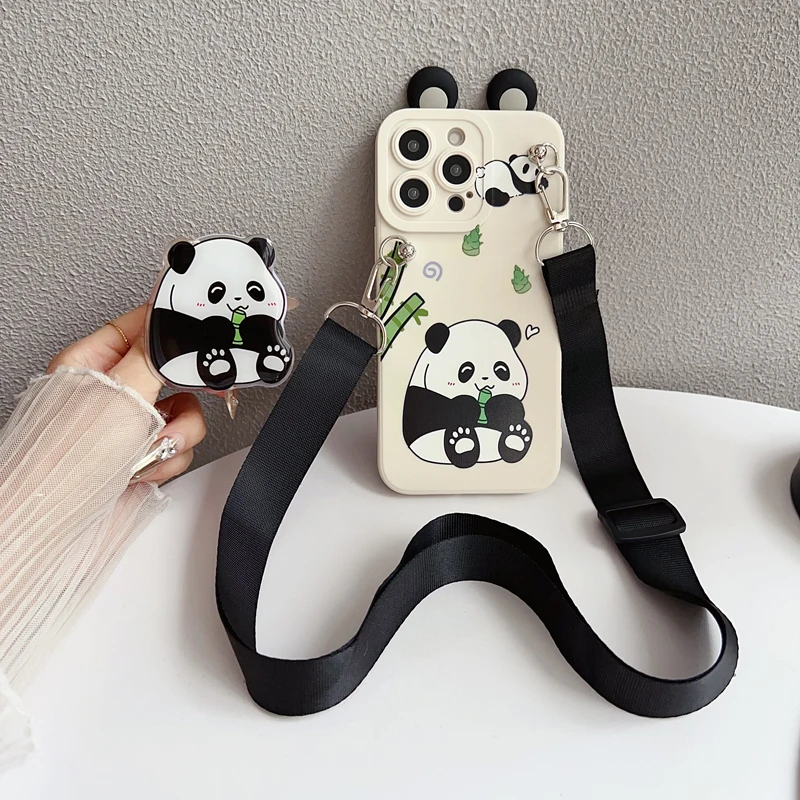 Universal Phone Case with Holder Rope and Ear Panda Design