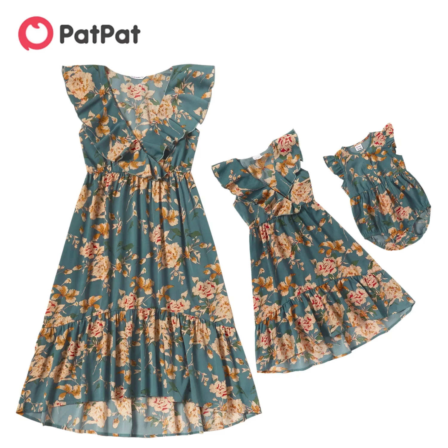 PatPat New Summer Mommy and Me Floral Print Flounce Vneck Sleeveless Dresses