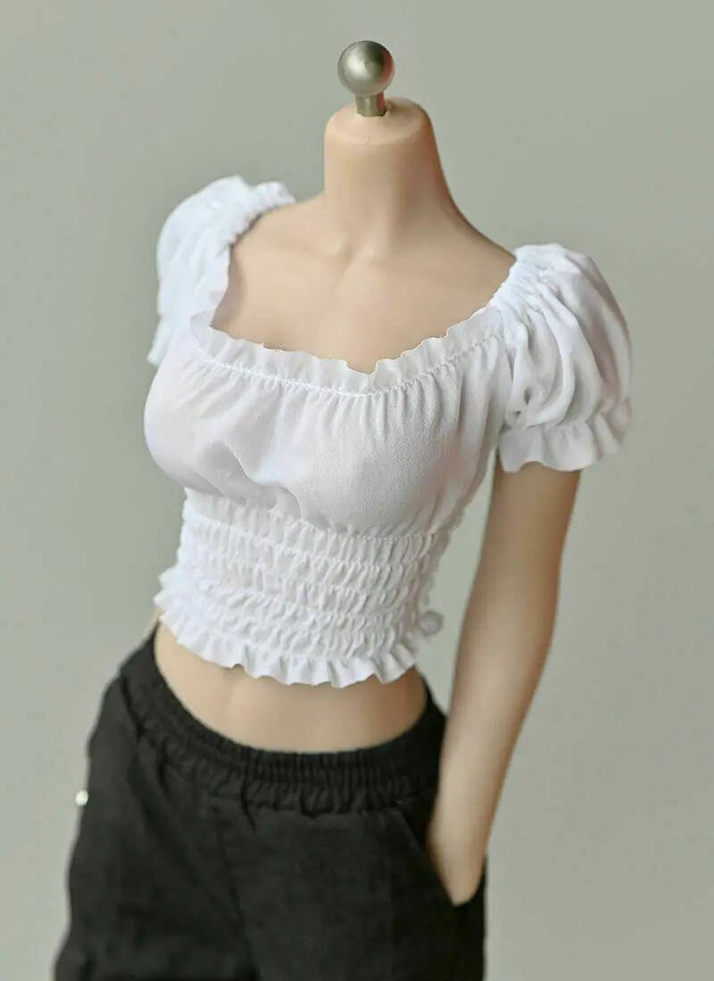 

A5-5-8 1/6th White Bubble Sleeve Pleated Blouse Model for 12" Tbl Ph Female Body Figure