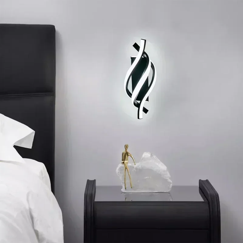 Modern LED Wall Lamp Minimalist Black White Line Decor Light Bedroom Bedside Backwall Stairway Aisle Lighting Fixture Lustre