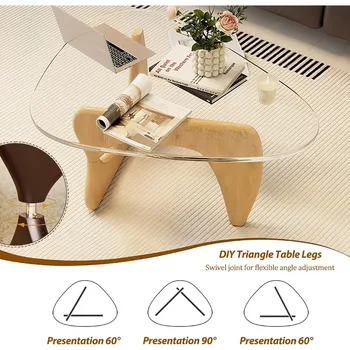 MidCentury Modern Coffee Table Triangle Glass Top tural Wood Base Triangle Coffee Table for Living Room Patio Office Abstract E 3