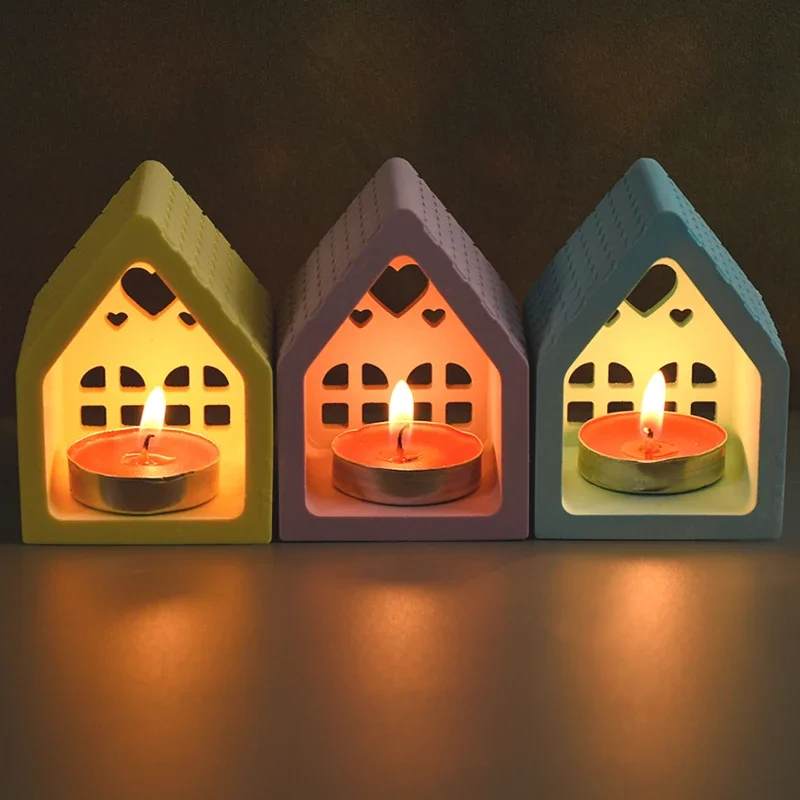Silicone mold Love House Candlestick Silicone Mold Gypsum Candle Decoration Mold Mini Houses Plaster Concrete Mould Small House Silicone Molds