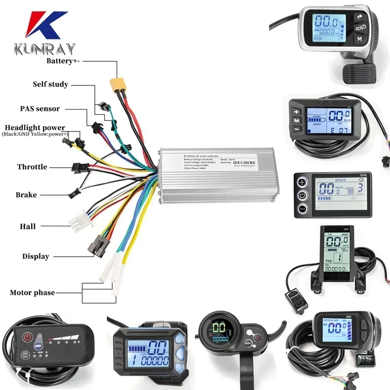 

500W 25A Brushless Controller with Electric Bike Display 24V 36V 48V Scooter Motor Controller Ebike Conversion Kit