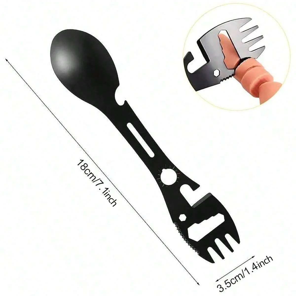 10-in-1 Multi-Functional Spork: Stainless Steel Portable Utensil Spoon, Can Opener, Serrated Knife, Wrench, Direction Indicator
