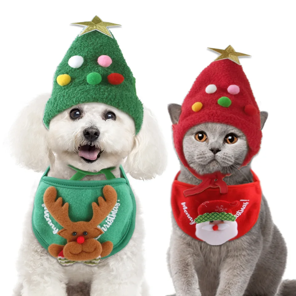 Haustier Katze Hund Weihnachts mütze mit Banane Haustier Welpe Santa Hut  Schal Set Urlaub Party niedlichen Kostüm für kleine Hunde Katzen Zubehör -  AliExpress