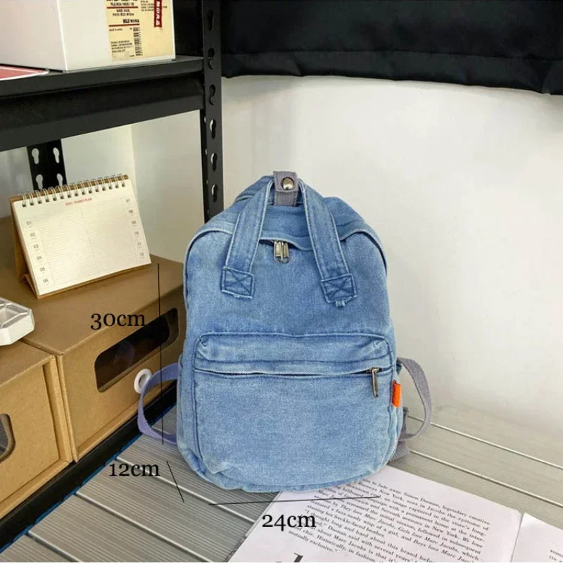 Custom Name Washable Denim Canvas Bag Art Retro Simple College Schoolbag Student Backpack Travel Small Backpack