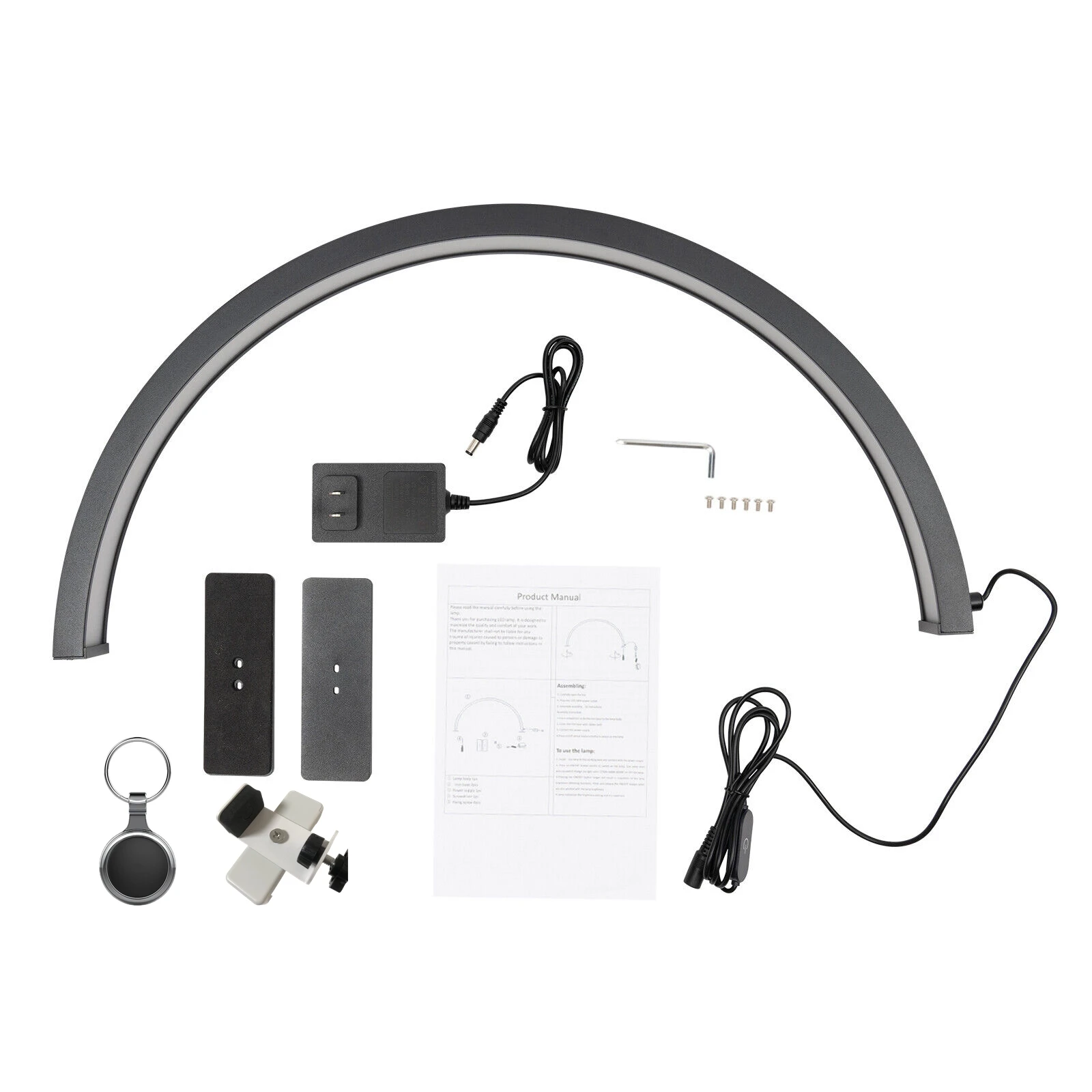 네일 386 LED용 반달 조명, 전화 클립이 있는 반달 책상 램프, 매니큐어 테크 래쉬 익스텐션 뷰티용, 30 인치, 48W, 3000-6500K