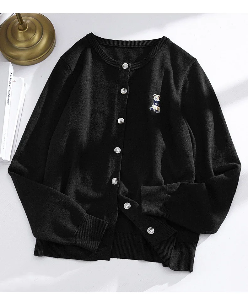Spring Autumn Women's Knitted Cardigan Korean Single Breasted Long Sleeve Jumper Woman Chic Round Neck Cardigans Outwear