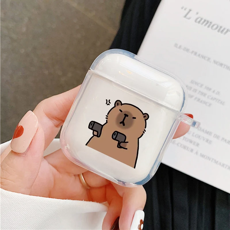 Cute Cartoon Capybara Couple Earphone Case For Apple AirPods 4 3 2 1 Clear Protective Covers For AirPods Pro 2 Animal Shell – Detail 2