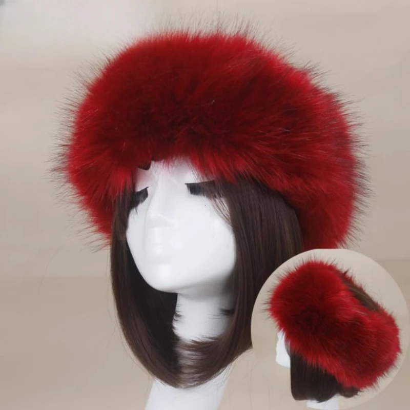 Winter Thick Furry Hairband Fluffy Russian Faux Fur Women Girl Fur Headband Hat Outdoor Earwarmer Ski Hats