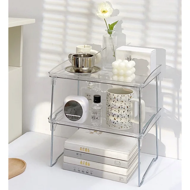 Új Akril Átlátszó Tároló Állvány Ékszerek Kozmetikumok Díszek Összecsukható, Egymásra Rakható Konyhai Csésze Bögre Üveg Szervező Polc - Image 3